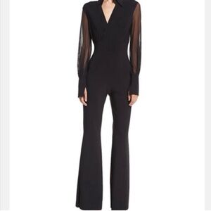Chiara Boni Black Sheer-Sleeve V-Neck Jumpsuit